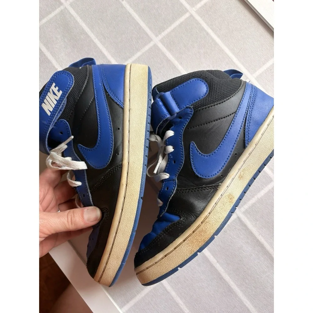 Size 4.5 GS Nike Court Borough 2 Mid Black Game Royal Blue Kids Basketball Shoes